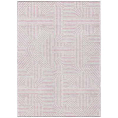 10' X 14' Pink And Ivory Abstract Washable Indoor Outdoor Area Rug