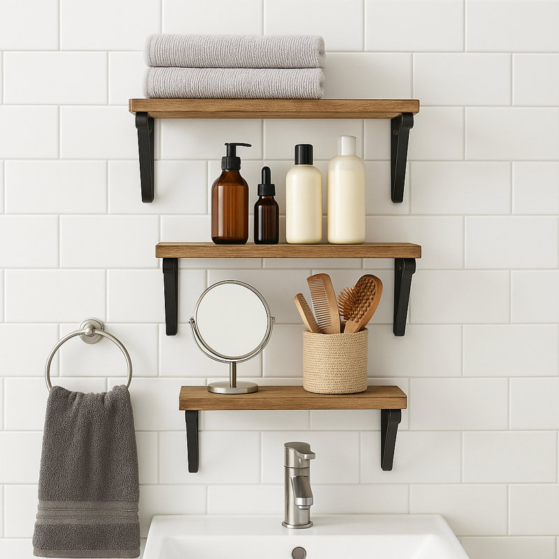 Harbour Housewares - Rustic Wooden Floating Shelves - 3 Piece Set