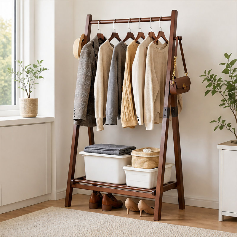 Freestanding Solid Pine Garment Rack, 31.9 x 17.7 x 62.4 Inches