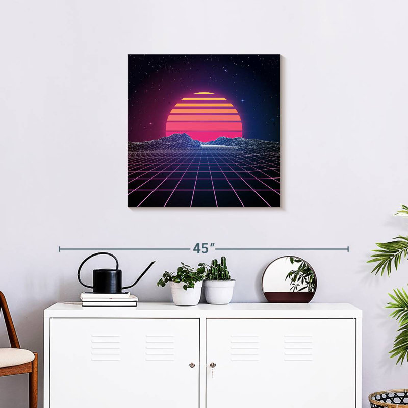 Coucher de soleil Kelan rétro des années 1980, H 24 po x l 24 po