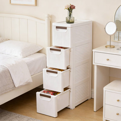 Abdullah 4-Tier Plastic Storage Drawer Cabinet – Stackable Organizer Tower With 4 Pull-Out Bins For Closet, Bedroom, Bathroom, Office