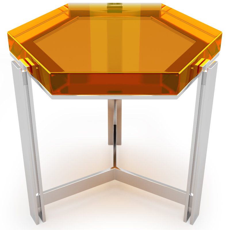 Coffee Table, 17.7" H x 19.7" L x 19.7" W, Orange Top/Chrome Base