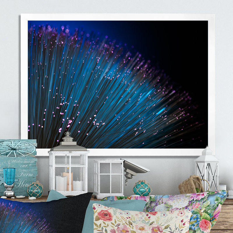 Détail de la fibre optique bleue - impression sur toile avec cadre flottant, H 24 po x l 36 po x P 1 po, Cadre photo blanc