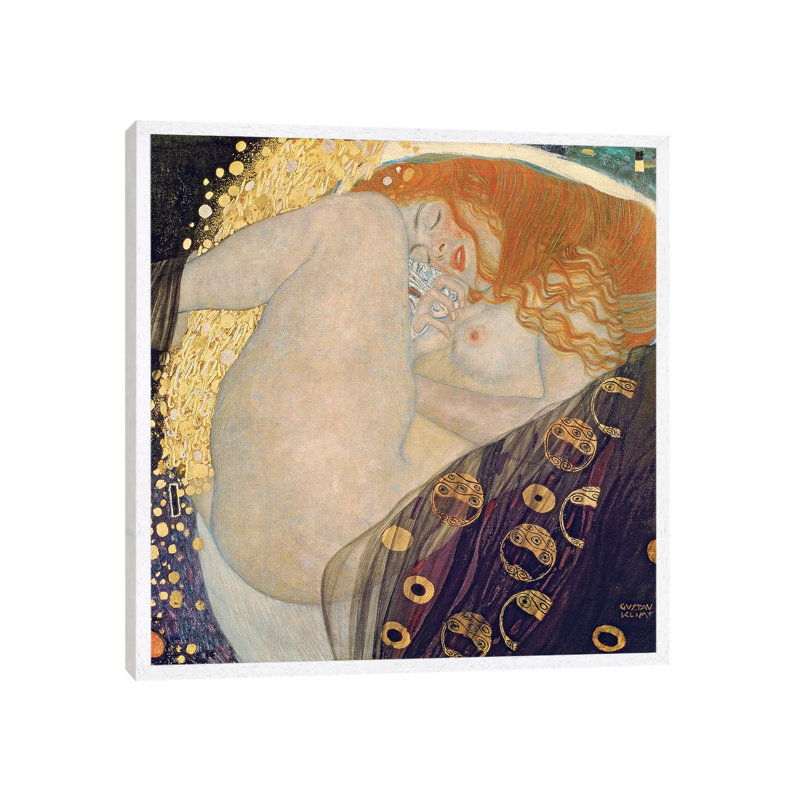 Danae, 1907-08 by Gustav Klimt - 1 Piece Painting on Canvas, 93.98 cm H x 93.98 cm W, White Framed