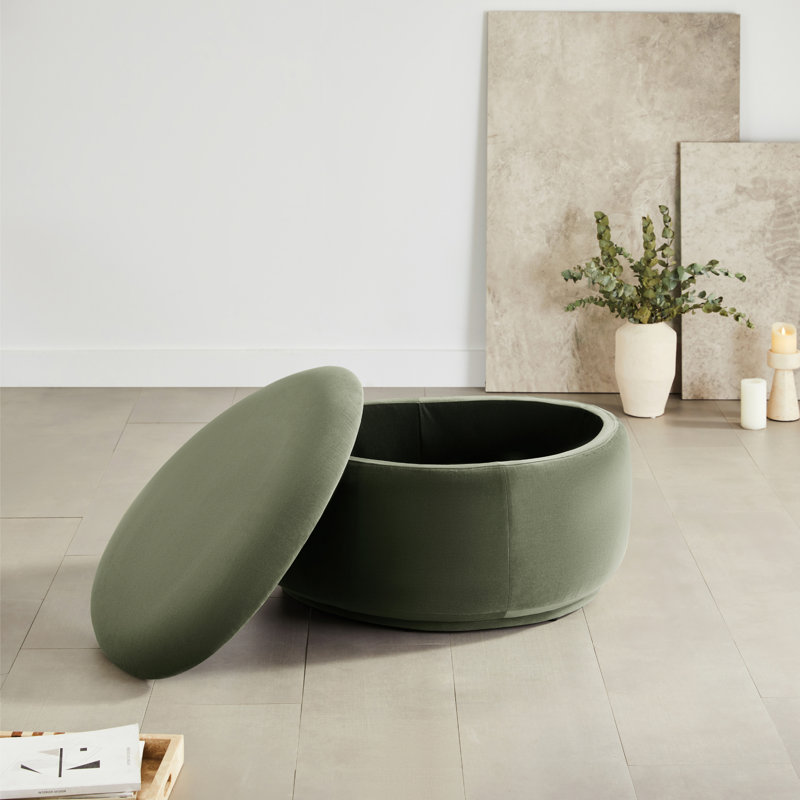 Hoya Oval Velvet Storage Ottoman, Soren Olivine Performance Velvet