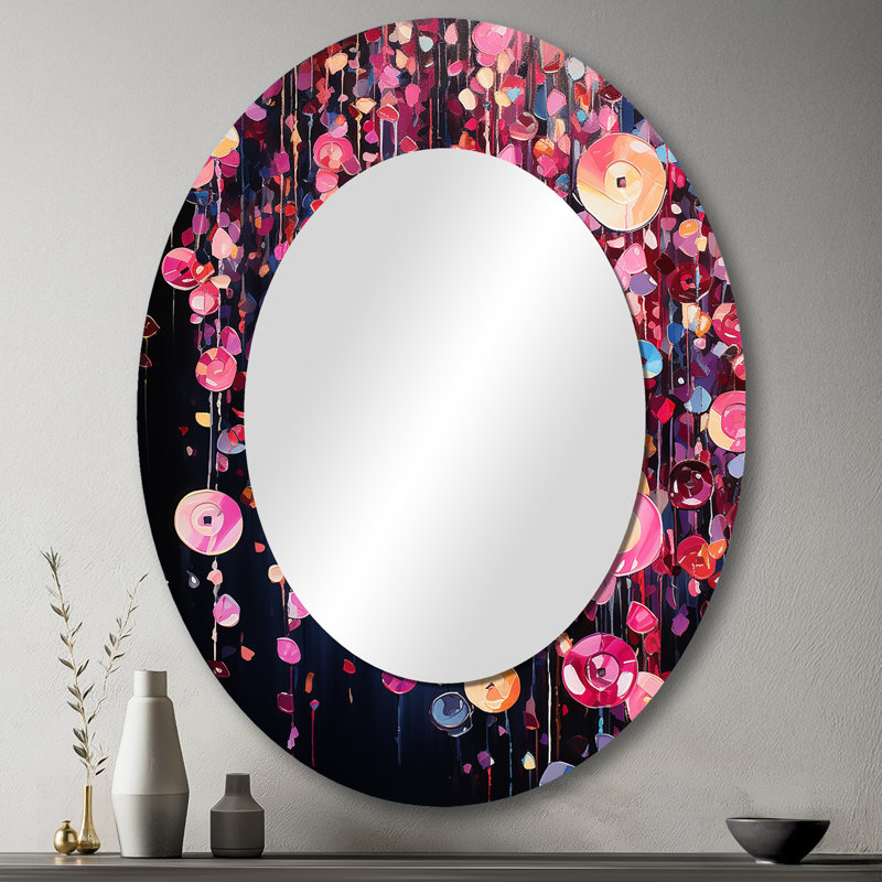 Miroir mural rose et noir, H 43 po x l 33 po