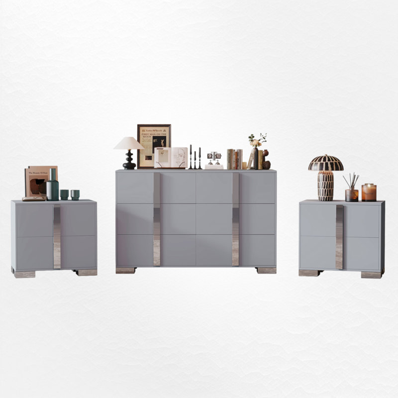 Ensemble de chambre à coucher 3 pièces, Gris