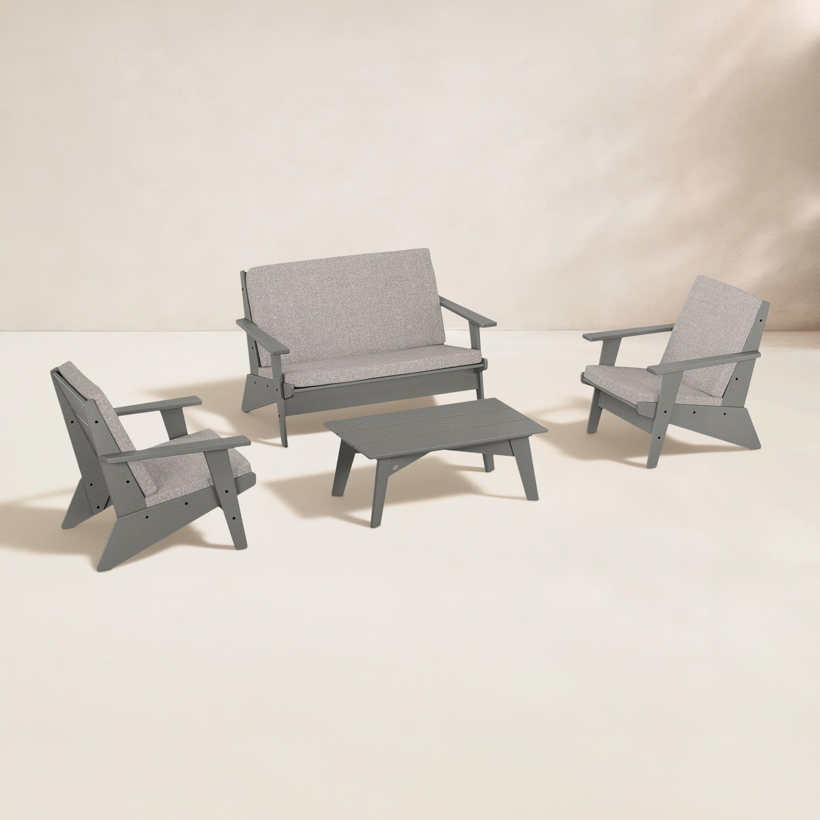POLYWOOD® Riviera 4-Person Patio Seating Group, Weathered Tweed, Slate Grey