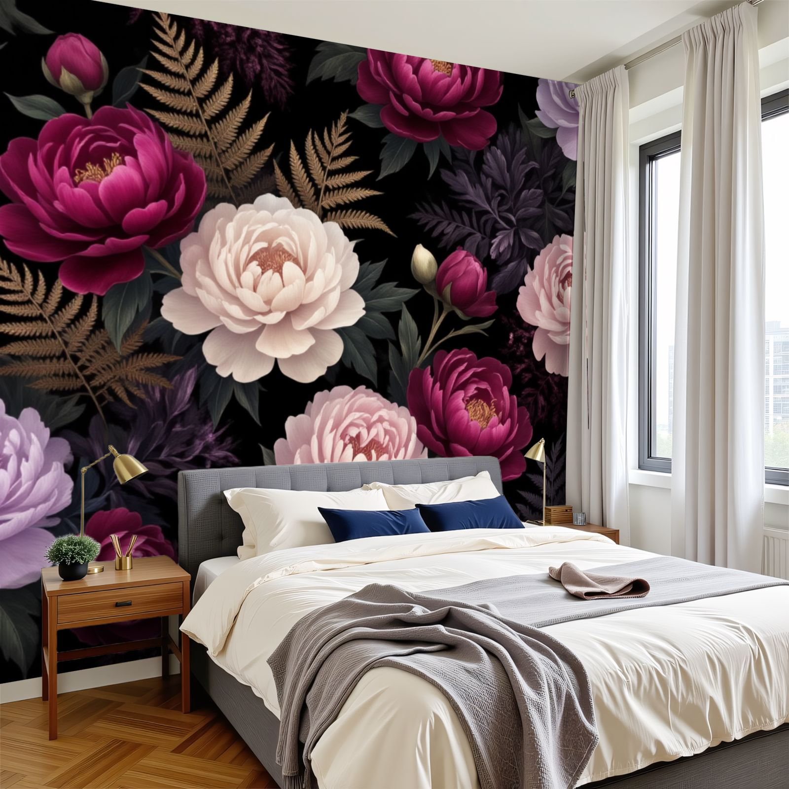 Red Barrel Studio Peel and Stick Wallpaper Dark Vintage Floral Burgundy ...