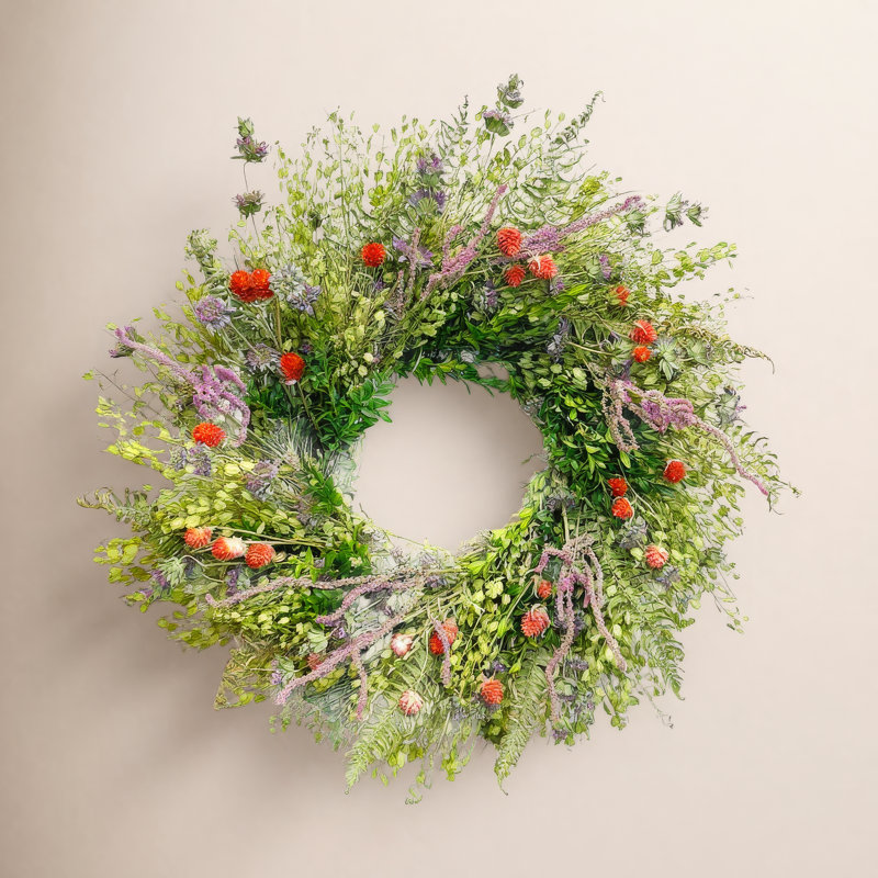 Primrue 30" Handcrafted Wreath, 26" H x 26" W x 5" D