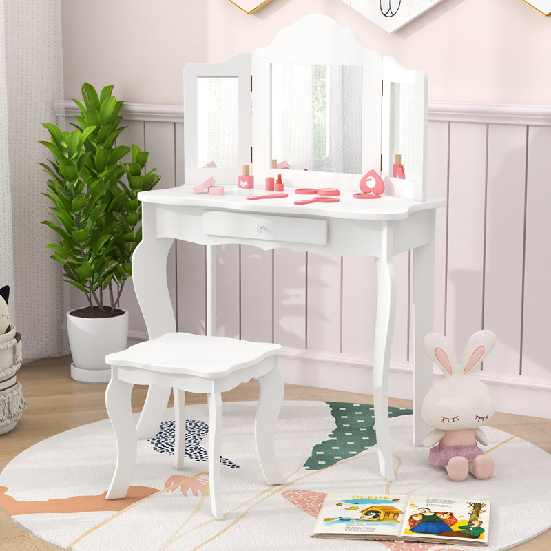Meuble-lavabo à décoration de maquillage avec tabouret et miroir Leboeuf