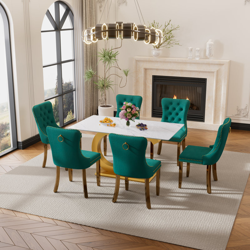 Mackinaw 6 - Person Pedestal Dining Set, Blue