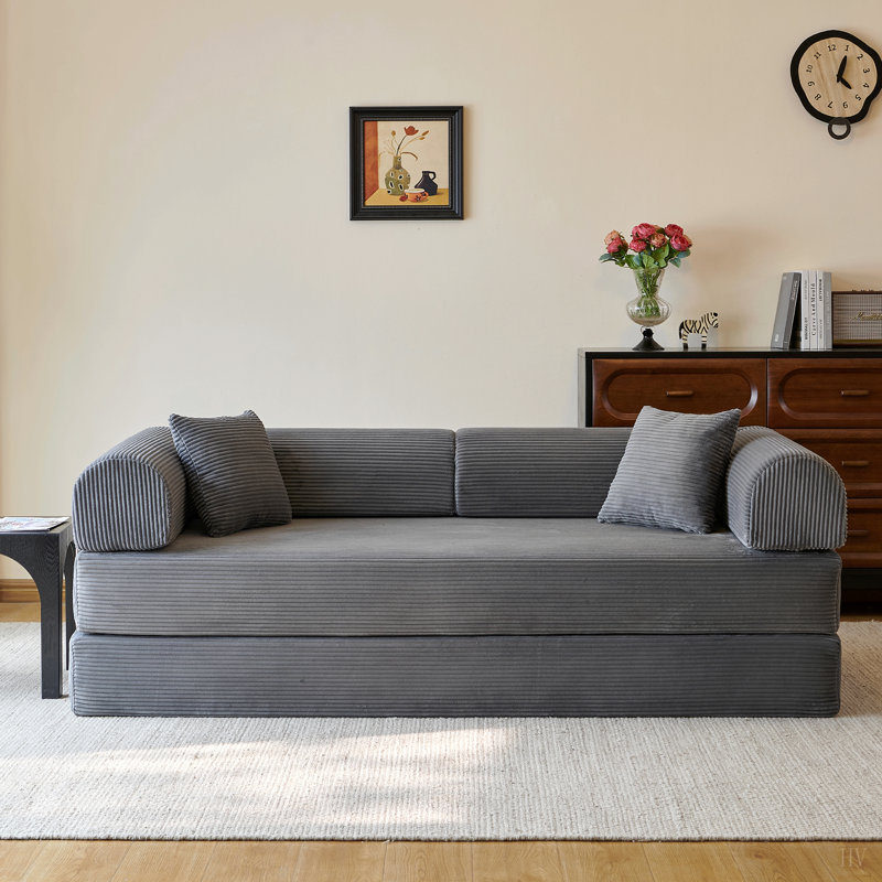 Canapé à compression de 78,8 po, canapé-lit convertible au sol avec accoudoirs avec dossier coussiné, canapé-lit futon confortable, causeuse modulaire désossée, tissu en velours côtelé, pour le salon, la chambre à coucher