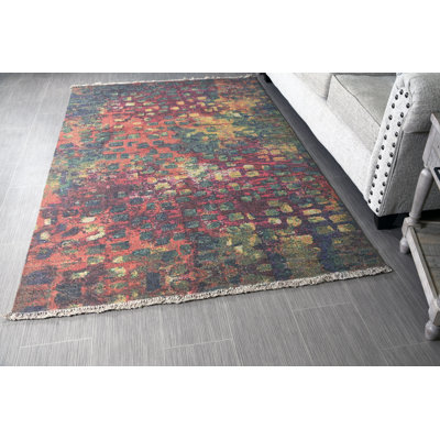 Tapis de zone rouge abstract fait main