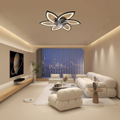 Ventilateur de plafond encastré moderne avec éclairage à DEL à intensité variable, E RC, pales réversibles, 6 vitesses - 6 feuilles