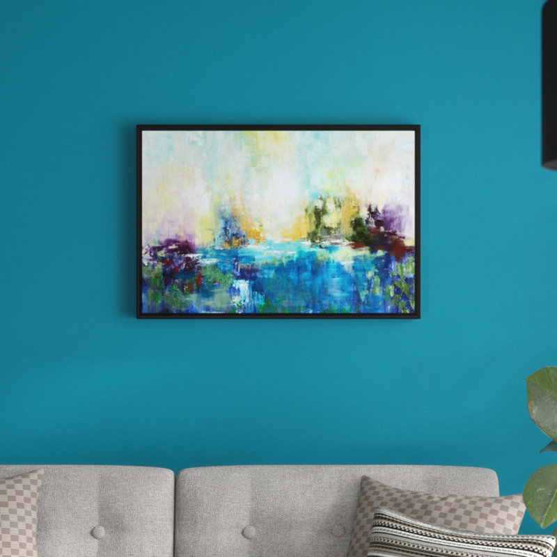 « karmic energy », peinture sur toile, H 21,7 po x l 31,7 po x P 1,75 po, Cadre flottant noir