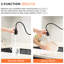 Robinet de cuisine mains mains intelligent - sans contact avec rétractable, activé par capteur de mouvement, style contemporain noir, laiton, capteur d'évier en céramique, duvet, pour