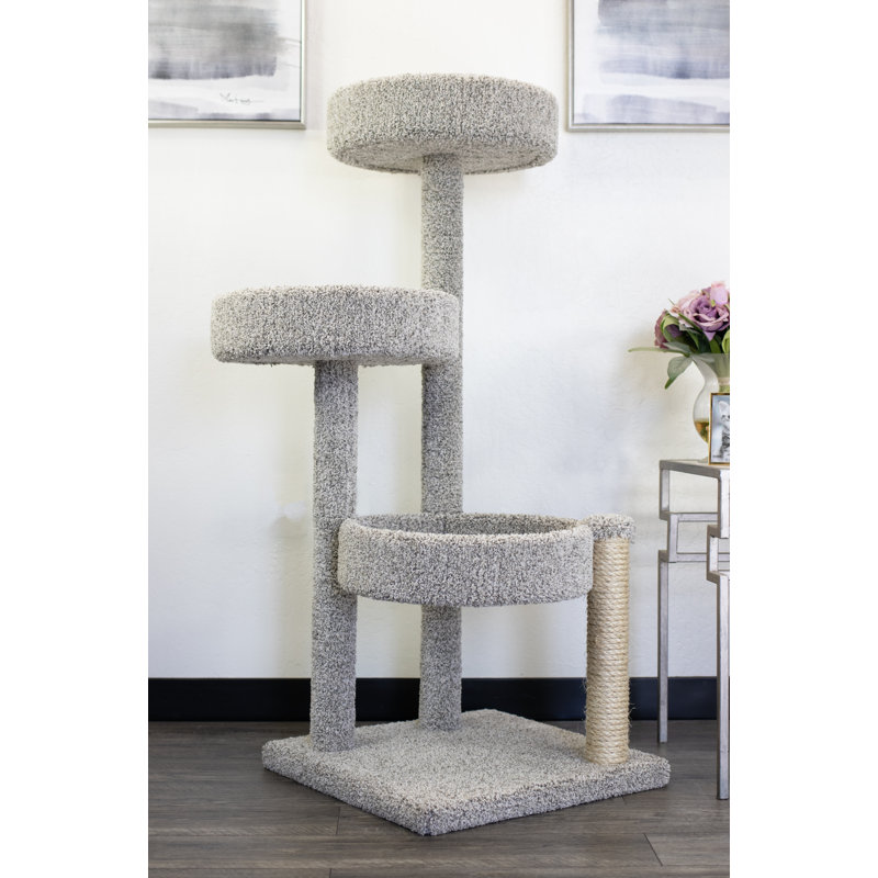 New Cat Condos Solid Wood 47″ Cat Tree for Large & Multi-Cat Homes, Multicolor Neutral