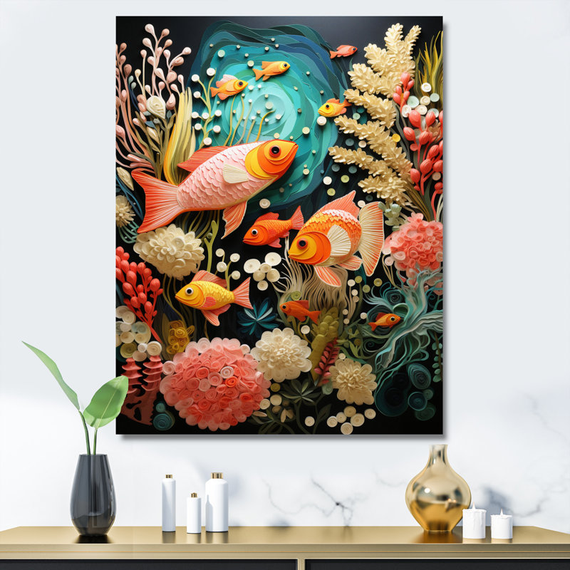 Créatures côtières, animaux, poissons, H 20 po x l 12 po x P 1 po, Toile tendue
