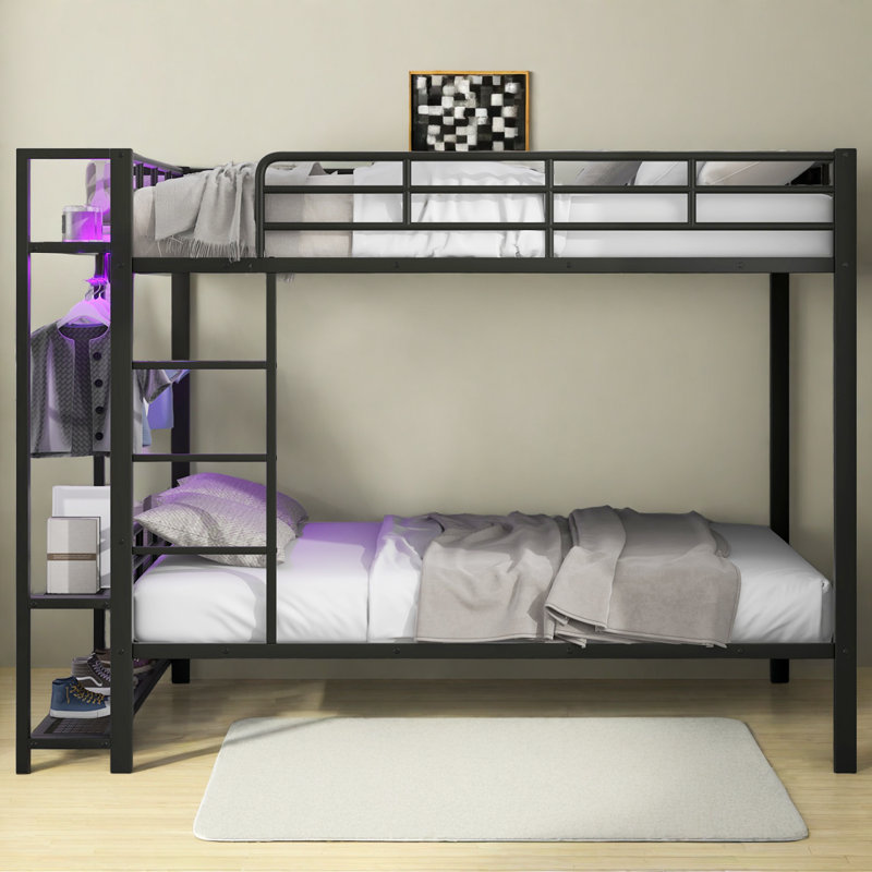 Multi-function Bunk Bed With Remote LED Light, Black