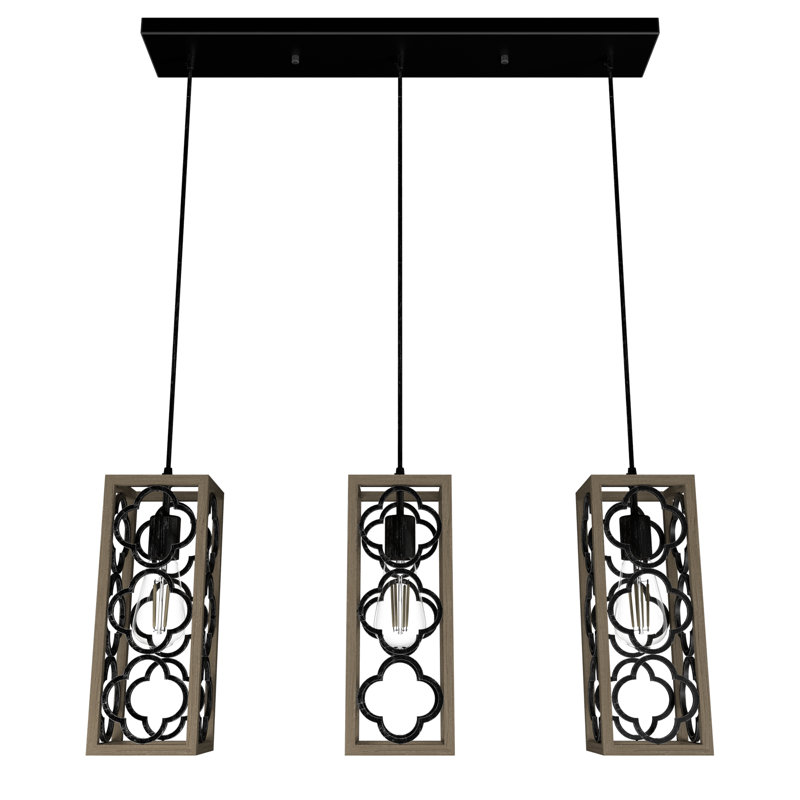 Gablecrest 3 - Light Kitchen Island Square / Rectangle Pendant, Black, Oak/Black