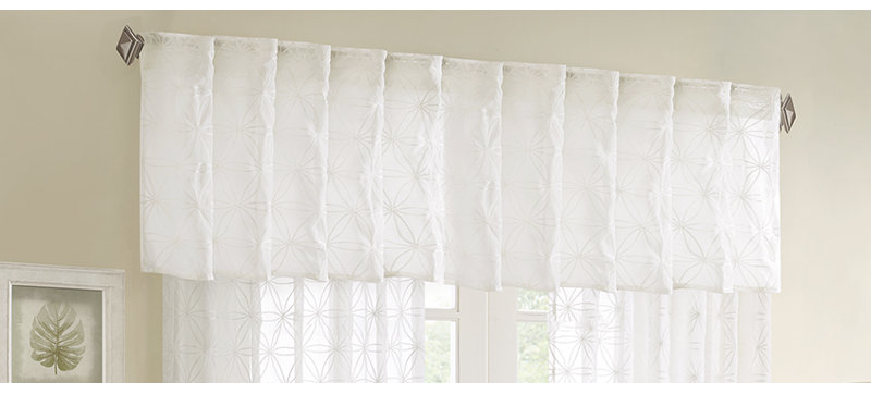 Madison Park Gemma White Floral Sheer Embroidered Rod Pocket Single 50x18" Window Valance