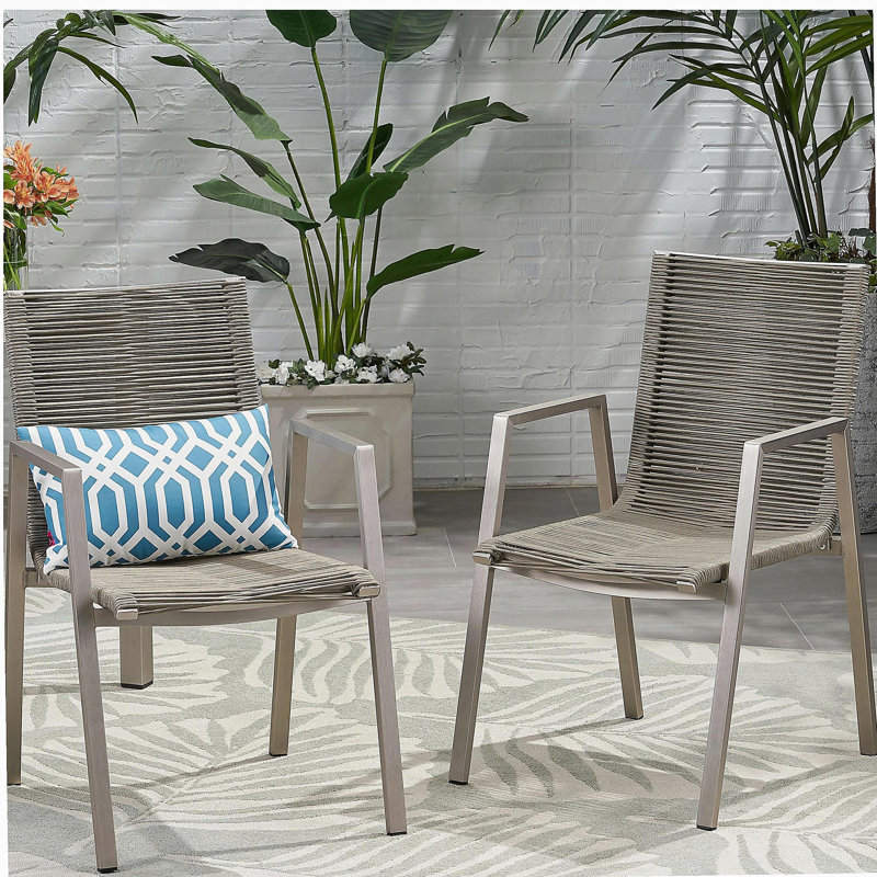 Ensemble de 2 chaises d'extérieur modernes en alliage d'aluminium avec siège en corde