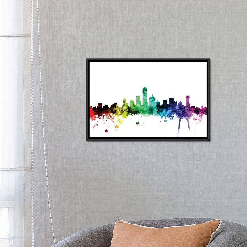 Rainbow Skyline Series: Dallas, Texas, États-Unis, impression sur toile tendue, Toile encadrée noire, Pas de tapis