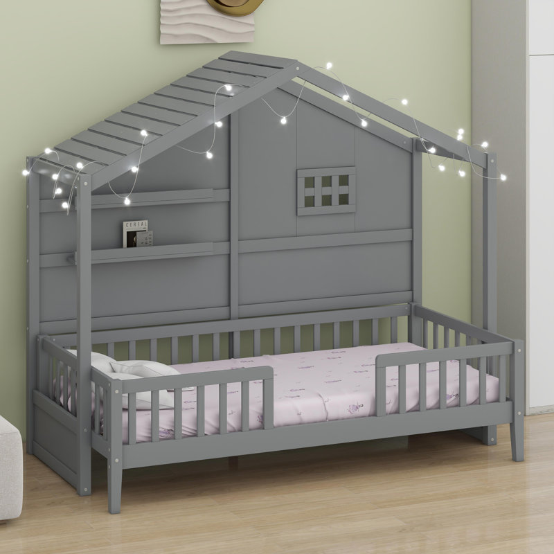 Lit maison avec tablettes, Gris