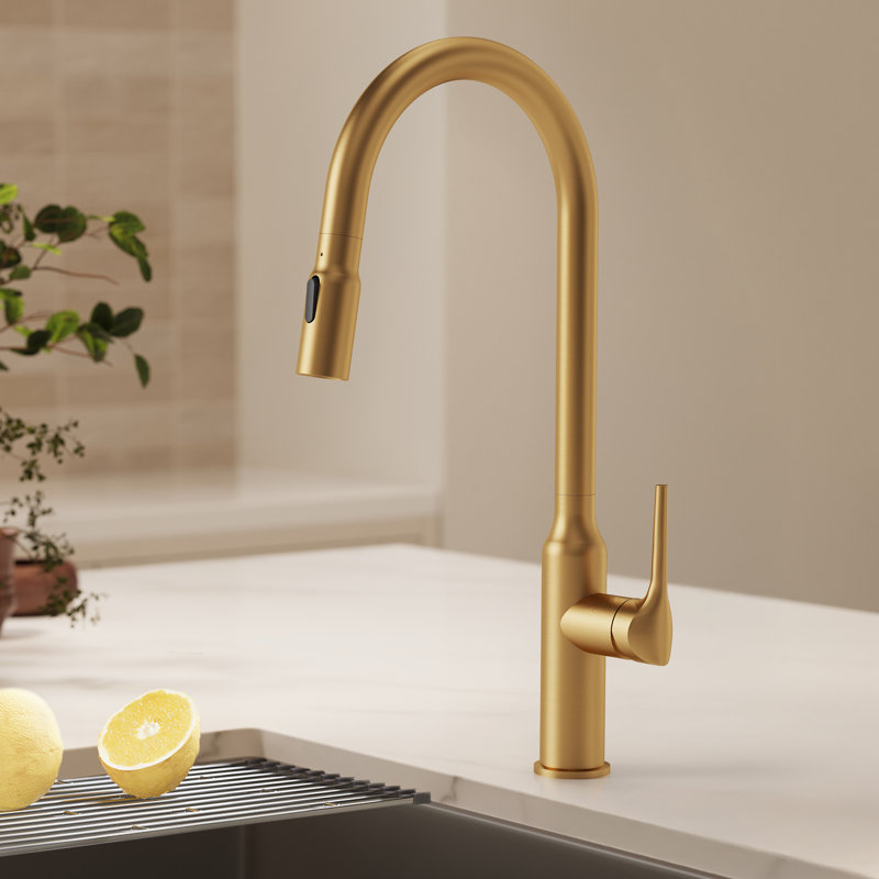 Dual-Function Kitchen Faucet Combo Set – Pull Down & Wall Mount Pot Filler For Sink And Stove, Brushed Gold