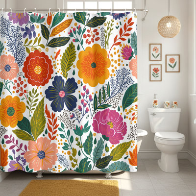 Boho Colorful Floral Shower Curtain 72" x 72", Retro Flowers Botanical Bath Curtain, Water-Resistant Polyester Shower Curtains for Bathroom Decor