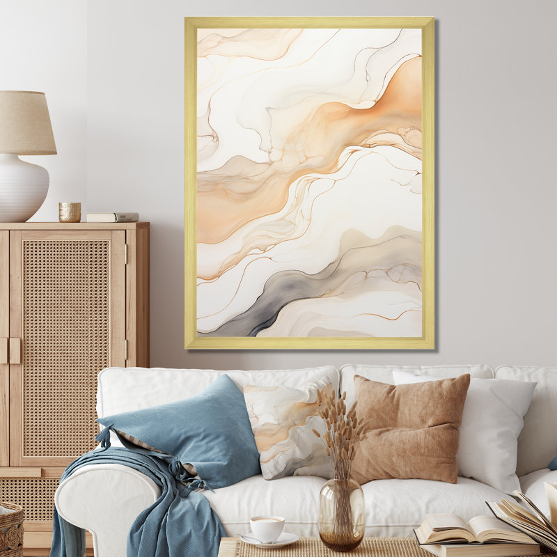 Minimalisme, rivières, élégance résonnante I sur toile, H 32 po x l 16 po x P 1 po, Cadre doré simple