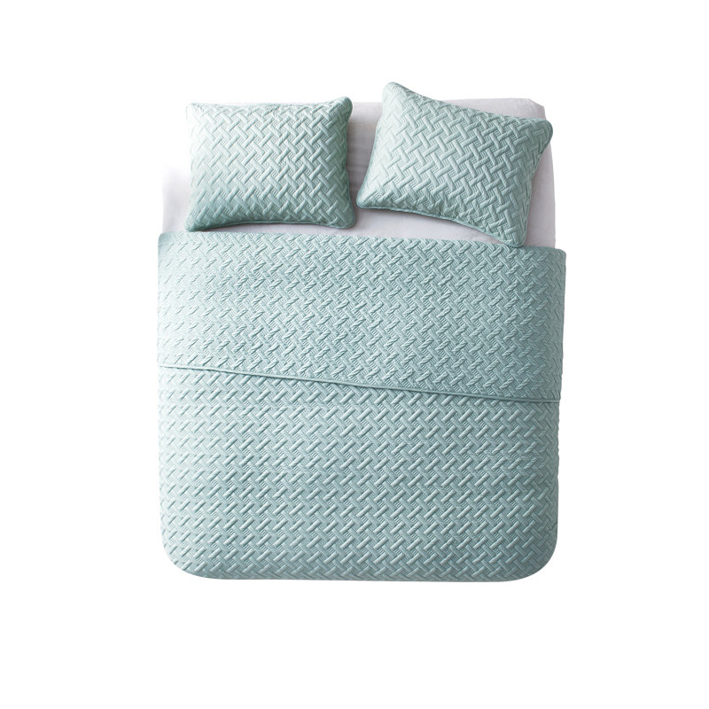 Nina Embossed Basketweave Quilt Set, Blue, Twin Coverlet + 1 Sham