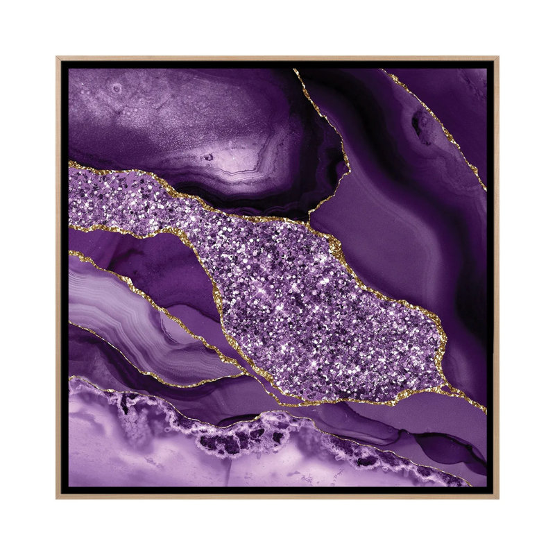 Agate Glitter Ocean Texture III, No Mat, 26" H x 26" W x 1.5" D, Natural Wood Floater Framed Canvas