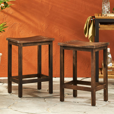 Brown Finish Wood Counter Stool Of 2. Rustic Style For All Spaces. Weather-, No Assembly. 24.52" H, 17.44" W, 13.2" D. Solid Outdoor Height , Brown. Home & Garden Use. Weather , 17.44"W X 13.2"D