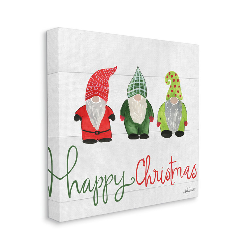 Happy Christmas Jolly Holiday Gnomes, Toile tendue, H 17 po x l 17 po x P 1,5 po