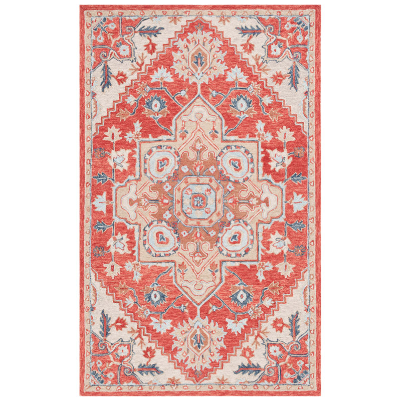 Solach Hand Tufted Wool/Cotton Oriental Rug in Red/Beige, Rectangle 8' x 10'