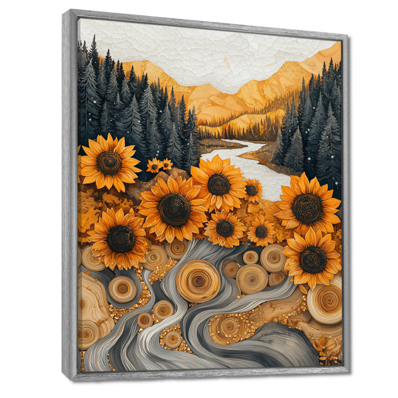 Drae Autrum Sunflowers Field Into The Woods III - Tournesols, reproductions encadrées, H 40 po x l 30 po, Argent argent