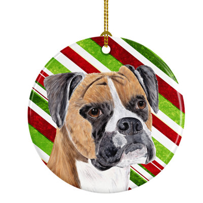 Ornement figurine suspendu en céramique de noël boxer