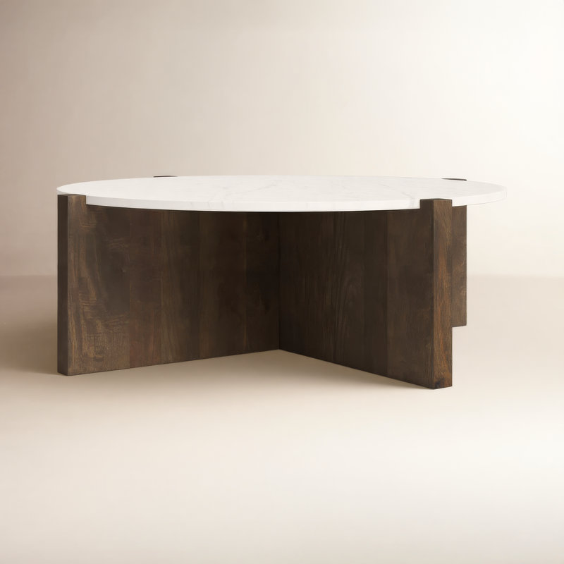 Lotus Marble Top Single Coffee Table, Dark Brown