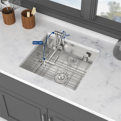 21 Inch Undermount Kitchen Sink With Folding Faucet And Cutting Board - 21 " X 19" Bar Prep Sink Stainless Steel 16 Gauge Workstation Sink Single Bowl Basin Sink