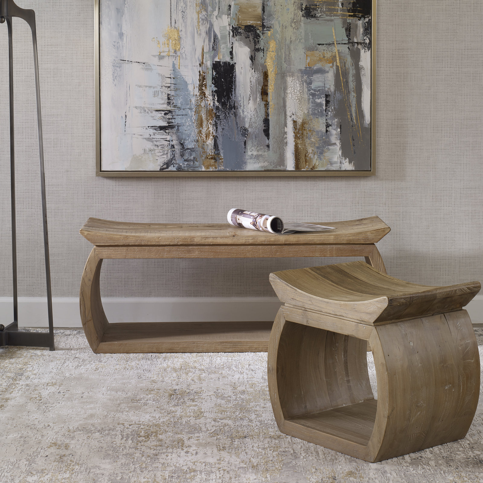 Lera Solid Wood Accent Stool, 17" H x 42" W x 14" D