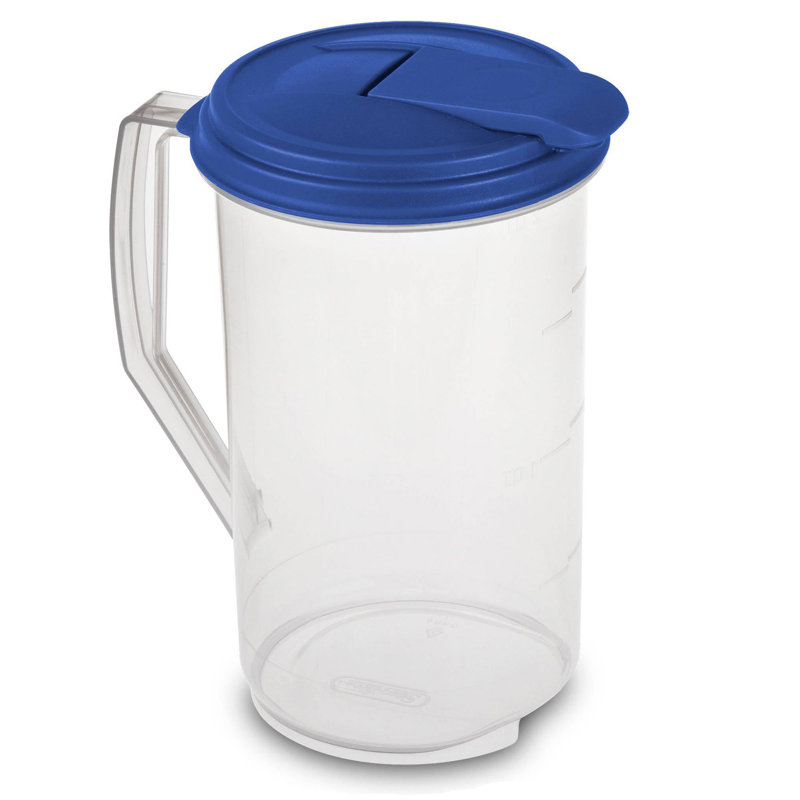 Sterilite Clear Plastic Drink Pitcher with Leak Proof Lid, Navy/Transparent