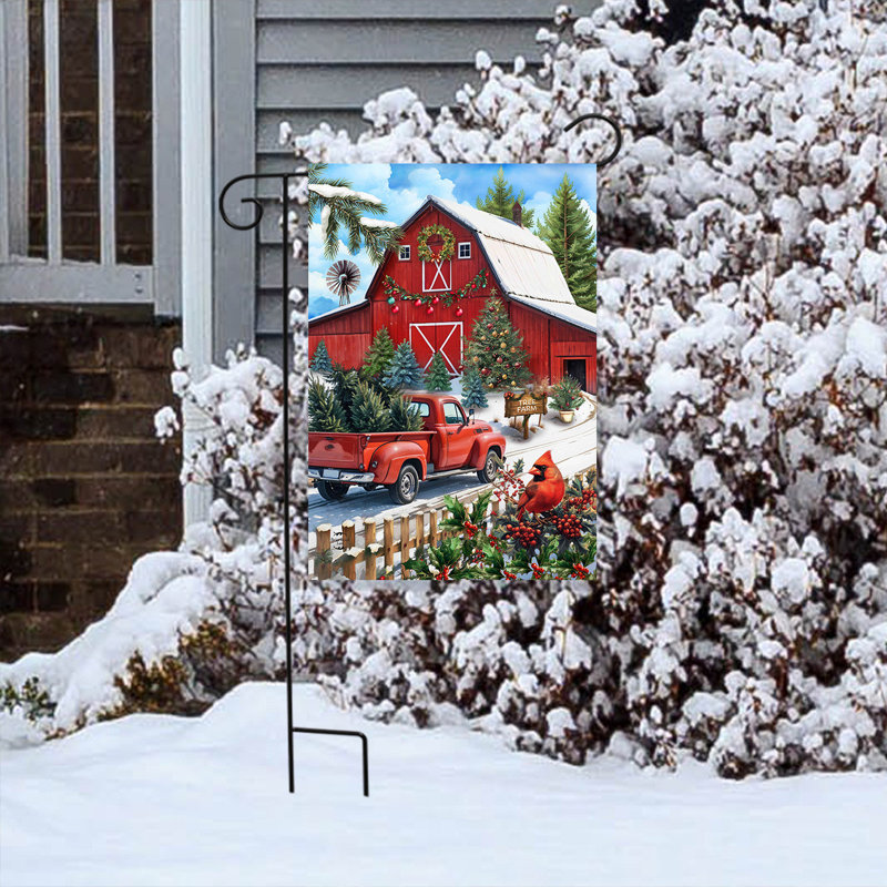 Drapeau de jardin de Noël grange rouge, Noël rouge et blanc 