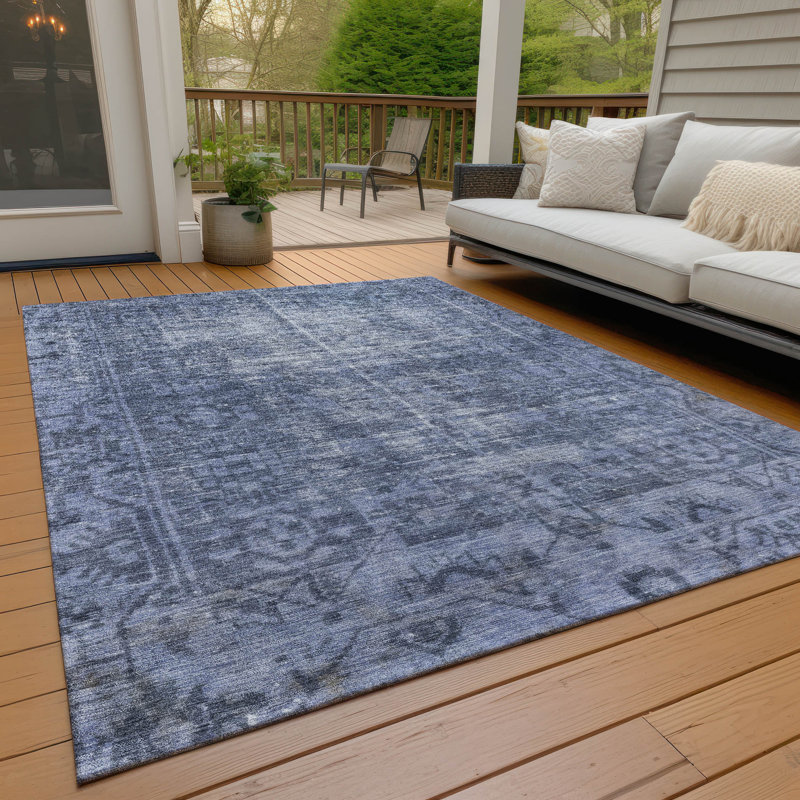 Tapis bleu marine intérieur / extérieur lavable à la machine Christn ACN1228, Rectangulaire 3 pi x 5 pi