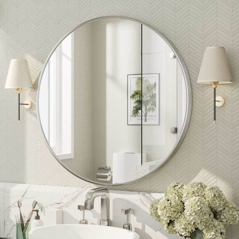 Miroir de salle de bain Molly Easy, Argent argent, 24 po x 24 po