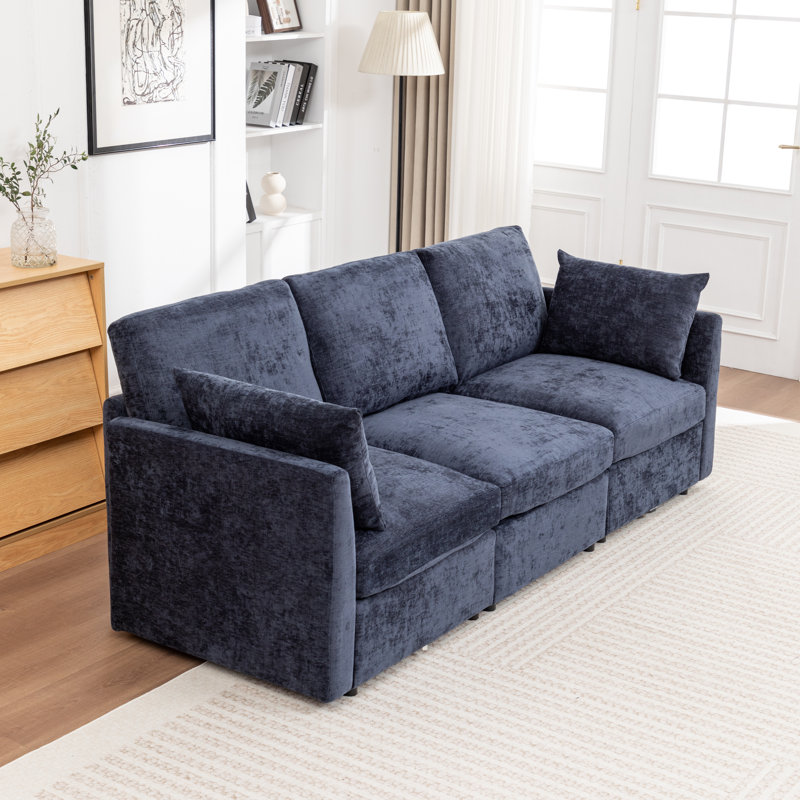 Wilroy Upholstered Modular Sectional Sofa, 3, Blue