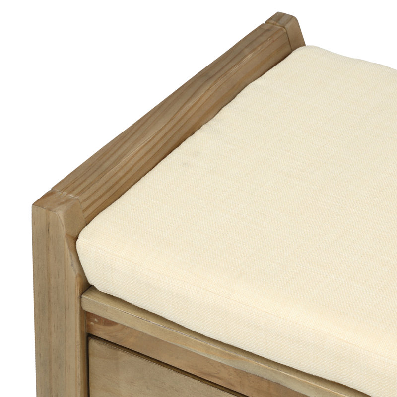Banc de rangement polyvalent pour chaussures avec siège rembourré et tiroirs, Bois de pin vieilli
