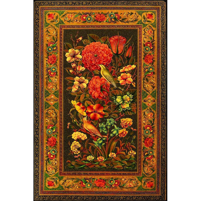Tapis lavable à motif floral moderne encadré, Carré 3 pi 3 po