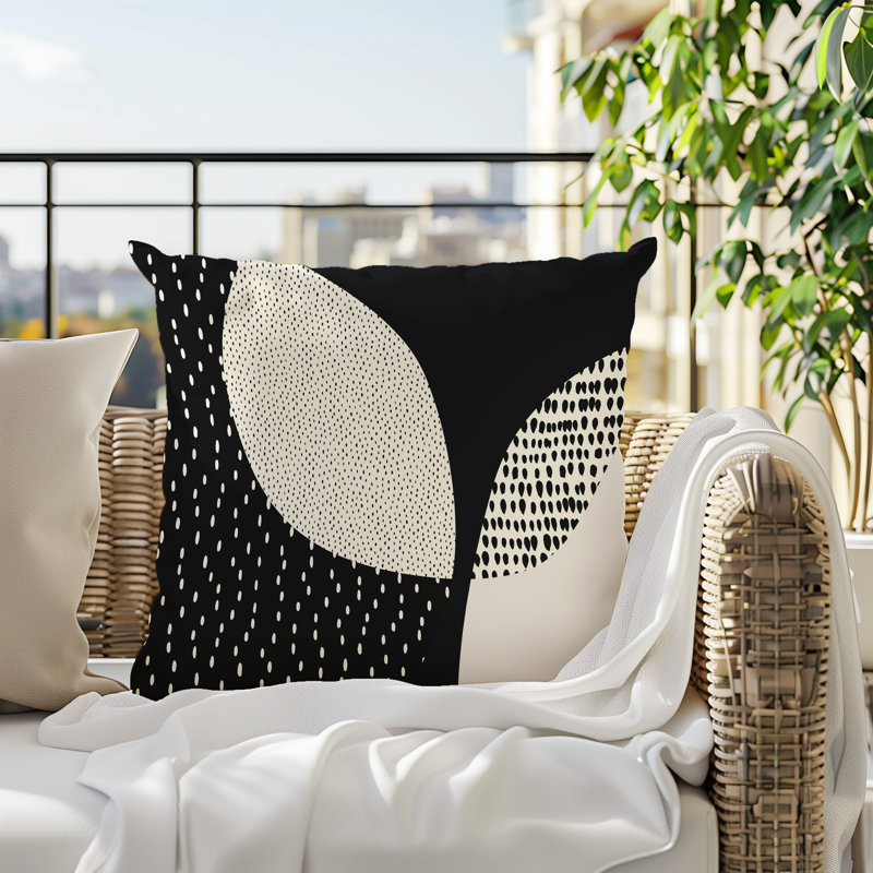 Coussin carré intérieur / extérieur pia, H 17 po x l 17 po, Blanc cassé / noir